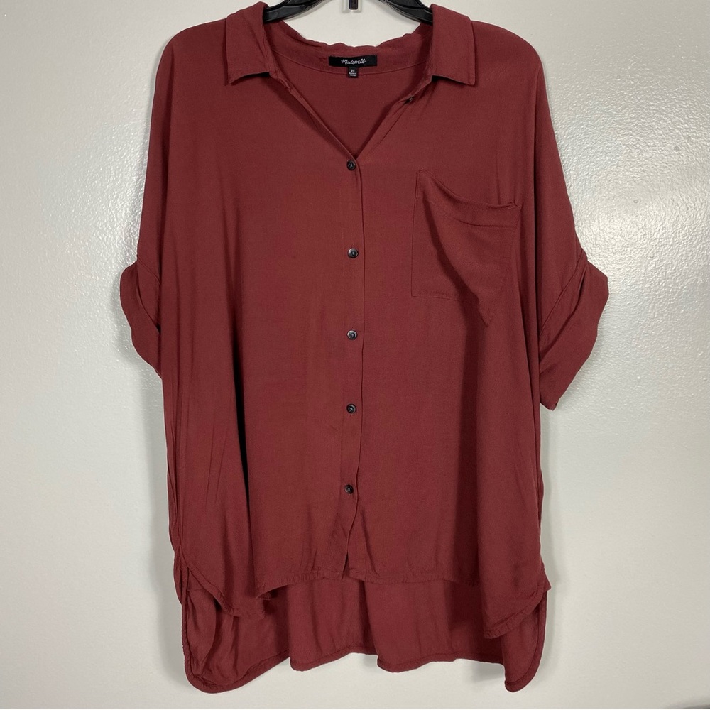Madewell Central drape button down slouchy top in Cinnamon